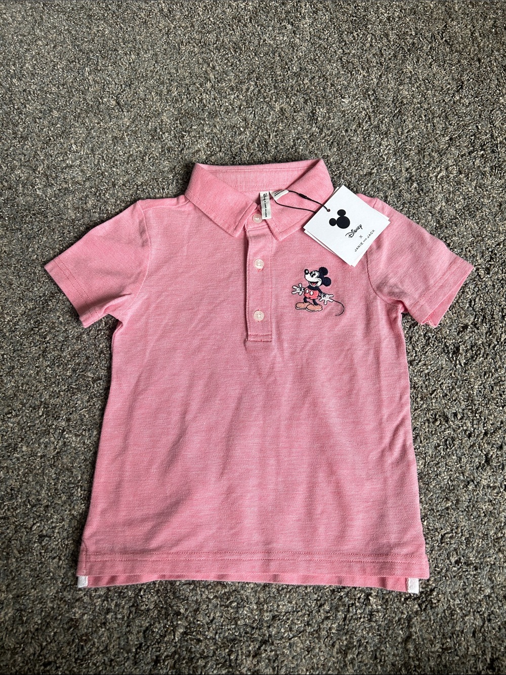Janie and Jack Pink Polo with Embroidered Mouse